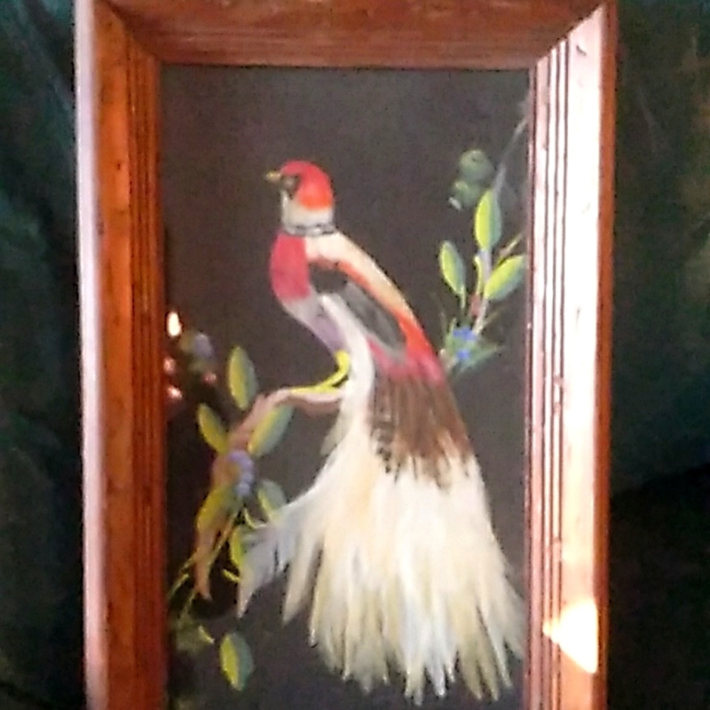 Vintage PEACOCK Framed ART Bird Distressed Wood FRAME πΌοΈ 19" X 11" - Picture 1 of 16